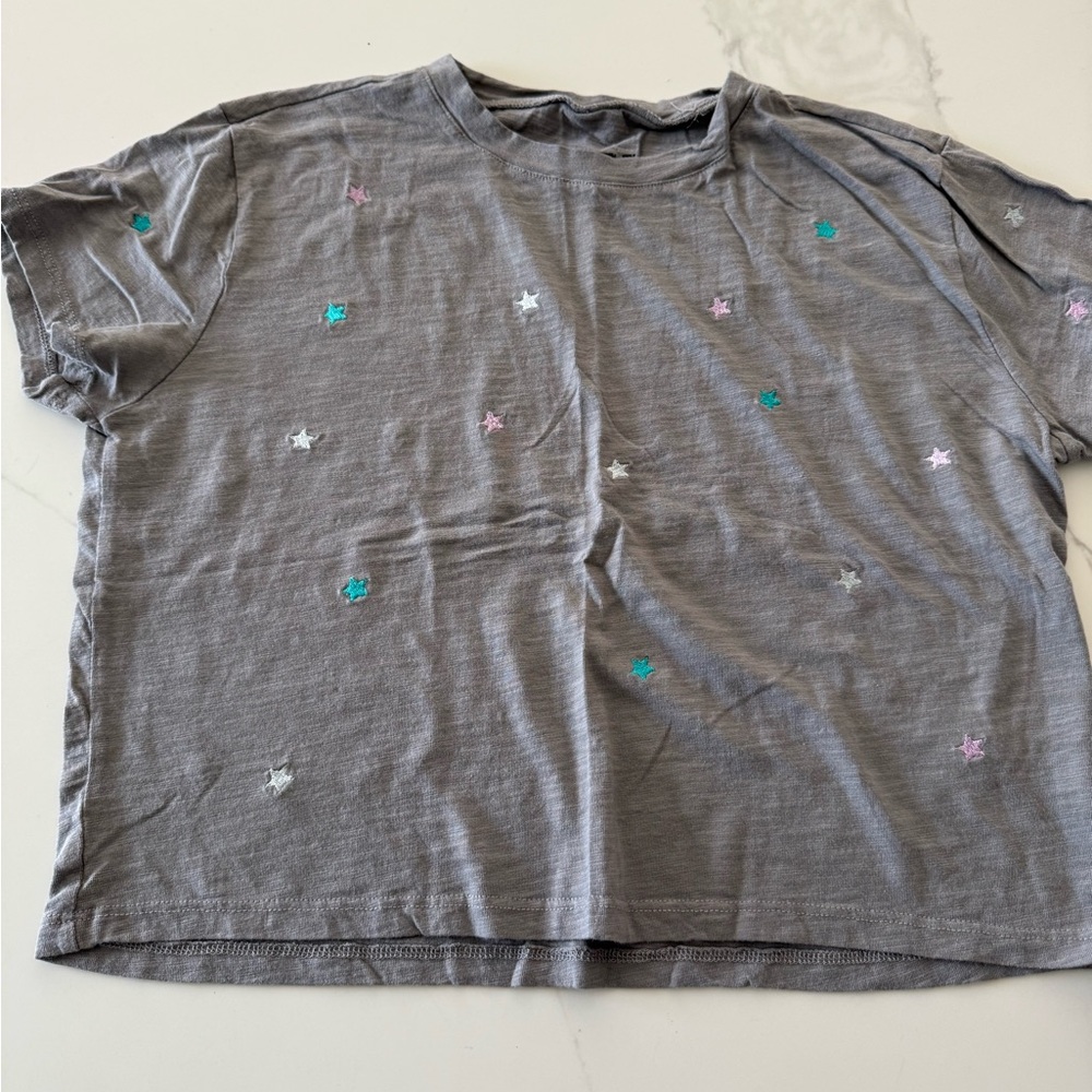 Katie J NYC Gray Tee with Colorful Stars